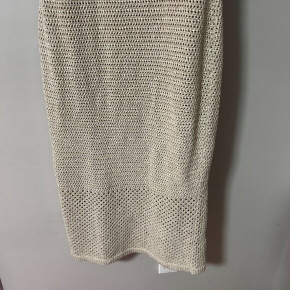 Joie Womens Knit Crochet Bodycon Scalloped Trim Dress LARGE Ecru Gold - Picture 7 of 9